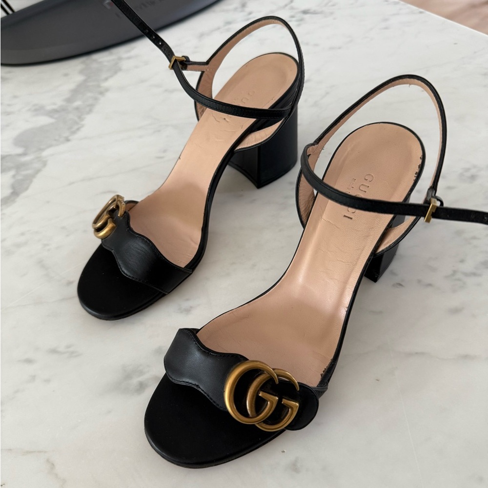 GUCCI Marmont Leather GG Block-Heel Sandals - Picture 3 of 16